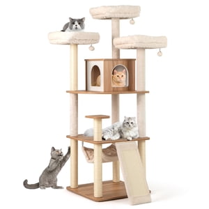 Gymax 68'' Grande tour de chat avec 3 Perches rembourrées Condo Sisal Scratching Posts & Rampe