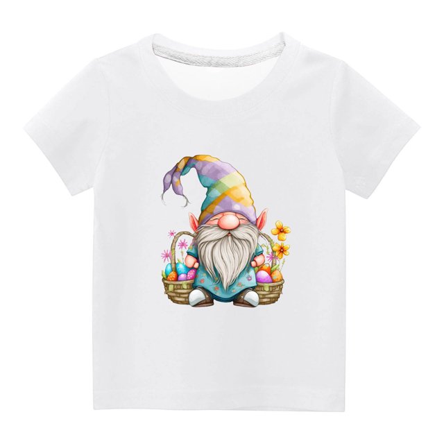 Penkiiy T-Shirts de Pâques pour Enfants Tout-Petits Garçons Filles Mode Mignon Imprimé Nain de Pâques Col Rond Manches Courtes 7 Ans Blanc