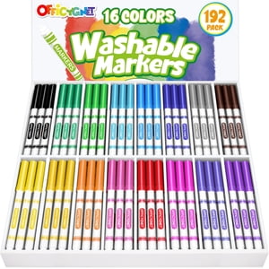 Officygnet 192 Nombre de marques lavables en vrac, 16 Couleurs assorties, pointe conique avec fin & Broad Line Coloring Marker pour les enfants, Markers Bulk pour la salle de classe, S