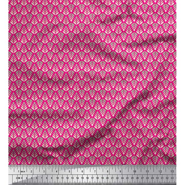 Soimoi Satin Silk Fabric Leaves Small Printed Fabric 1 Yard 42 Inch Wide