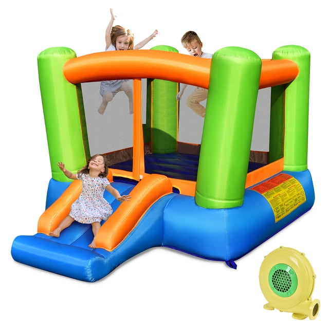 Gymax Maisonnette Gonflable pour Enfants, Maisonnette de Jeu Sautante Intérieure et Extérieure avec Souffleur 480 W