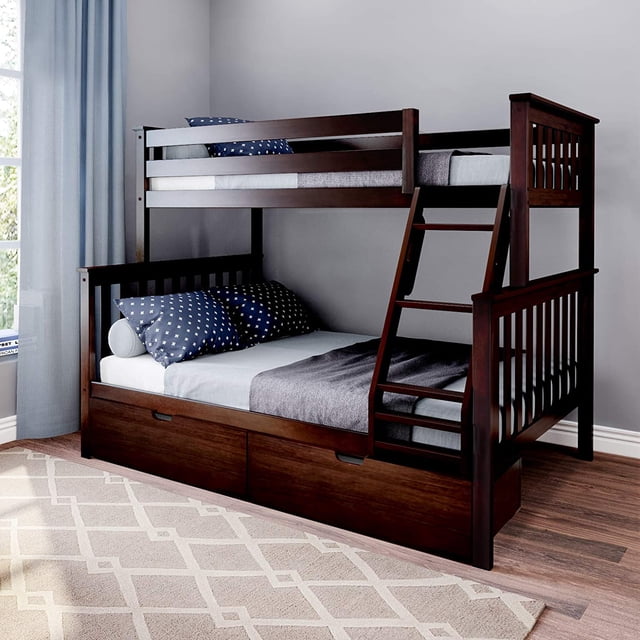 BEDSMART Lits Superposés Simple sur Double en Bois Massif avec Rangement / Espresso