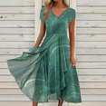 thumbnail image 1 of Robes d'Été Grande Taille pour Femmes 2024 pour Imprimé Floral Manches Courtes Robe à Col en V Robes Plissées Fluides Économisez jusqu'à 65 % de Rabais!, 1 of 5