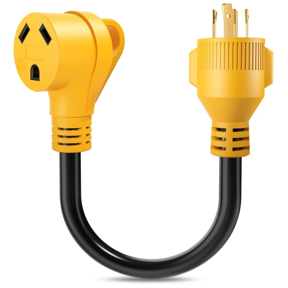 SnowyFox 30 Amp to 30 Amp RV Generator Adapter Cord 4 Prong NEMA L14-30P Locking Male Plug to TT-30R Female Receptacle for RV Trailer Camper - STW 10/3 Power Cord(18 Inch)