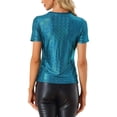 thumbnail image 3 of INSPIRE CHIC Haut Multicolore Brillant à Manches Courtes Texturé Métallisé de Fête pour Femme Vert Bleu TP, 3 of 5