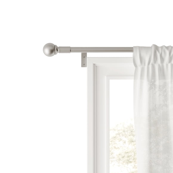 Mainstays Easy Install Decorative Ball Window Curtain Rod, Adjustable, 48” - 120”, Nickel