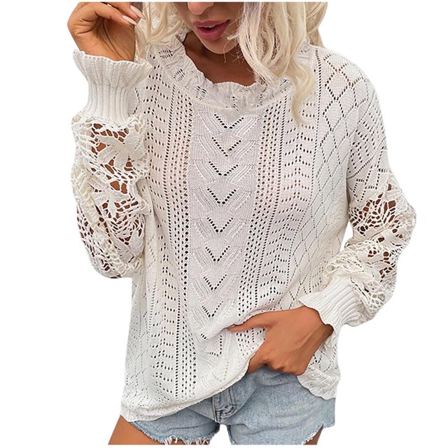IROINID Women's Round Neckline Pullover Sweater Solid Color Comfy Mid-Length Long Sleeve Knit Sweater Coat