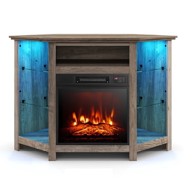 Giantex Corner TV Stand w/Electric Fireplace, Entertainment Center, Media Console Cabinet, Gray