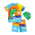 thumbnail image 1 of TOOYOU Toddler Boy Swimsuit 3 Piece Swim Set Short Sleeve Swim Shirt Swim Trunks Rash Guard Bathing Suits Child Swimwear For Beach And Pool Size 4-5 Years,Sky Blue, 1 of 7
