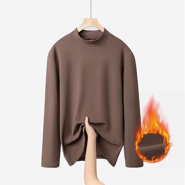 Ailaofu Turtleneck Long Sleeve Soft Cotton Mock Neck Shirt Solid Color Basic Tee Tops