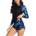thumbnail image 2 of Penkiiy Women Two Piece Rash Guard Long Sleeve Swimsuits Sets Cropped Swim Shirt with Boyshort Bottom Bathing Suits L Blue, 2 of 7