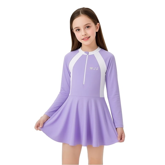 Toddler Bathing Suit Girl One Piece Girls Bathing Suits Size 7-8, Long Sleeve Piece Swimsuit for Girls UPF 50 Sun Rash Guard With Comfortable Design for Kids Swimming Beach Pool