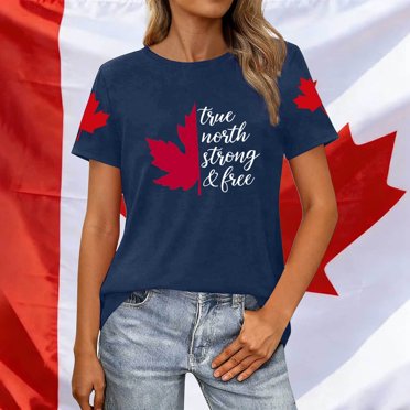 Canada Shirt for Women Canada Day Shirt Short Sleeves Crew Neck Maple Leaf Flag Graphic Printed T shirt for Women (Navy1 XXXL)