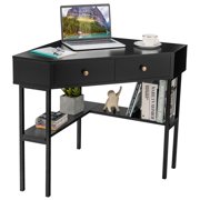 Costway Corner Computer Desk Writing Workstation Study Desk w/ 2 Drawers Black