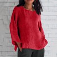 thumbnail image 2 of Tnhcen Chemise Décontractée pour Femme en Mélange Coton-Lin d'Automne à Col Rond, Manches 3/4 - Grande Taille, Hauts d'Automne Confortables P-5TG, 2 of 6