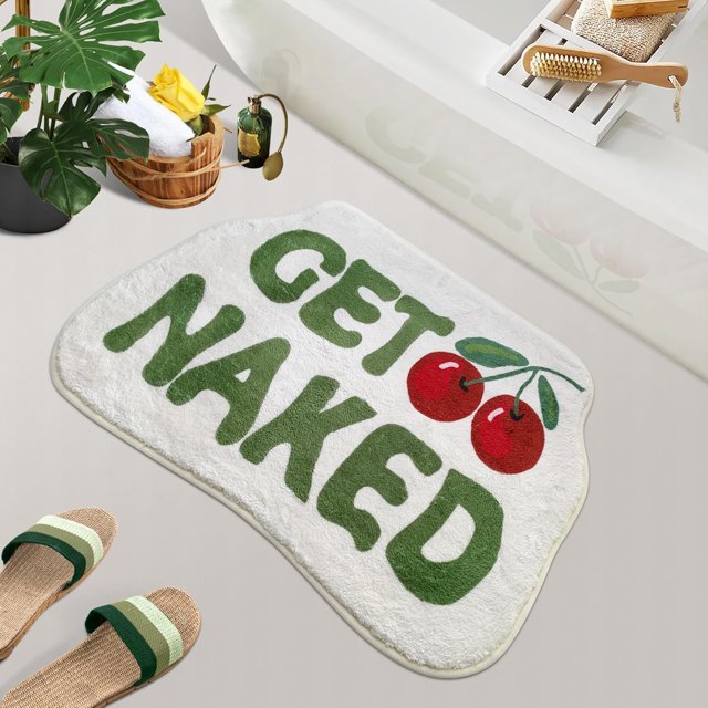 SHIYUE Get Naked Bath Mat Green Cute Funny Bathroom Rug, Soft Absorbent Water Non Slip, Superior Washable Microfiber Cool Shower Preppy Decor Rug (Cherry 20"x32")