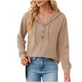 thumbnail image 1 of Yuyuzo Womens Fall Sweatshirts Drawstring V Neck Buttons Long Sleeve Textured Knit Pullover Tops, 1 of 7