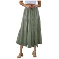 thumbnail image 1 of Besolor Women's Summer Long Skirt Elastic Waist Drawstring Button Ruffle Tiered Flowy Beach Vacation Midi Skirts, 1 of 7