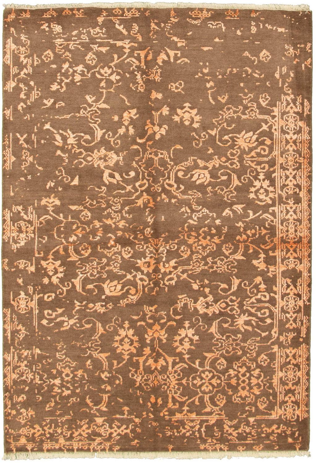 ECARPETGALLERY Tapis Noué à la Main pour Salon, Salle à Manger et Chambre à Coucher Contemporain Collection La Seda 5'5" x 7'10" en Brun