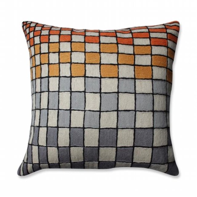 Planche à Carreaux Gris & Orange Carré 16,5 Po Coussin à Jeter