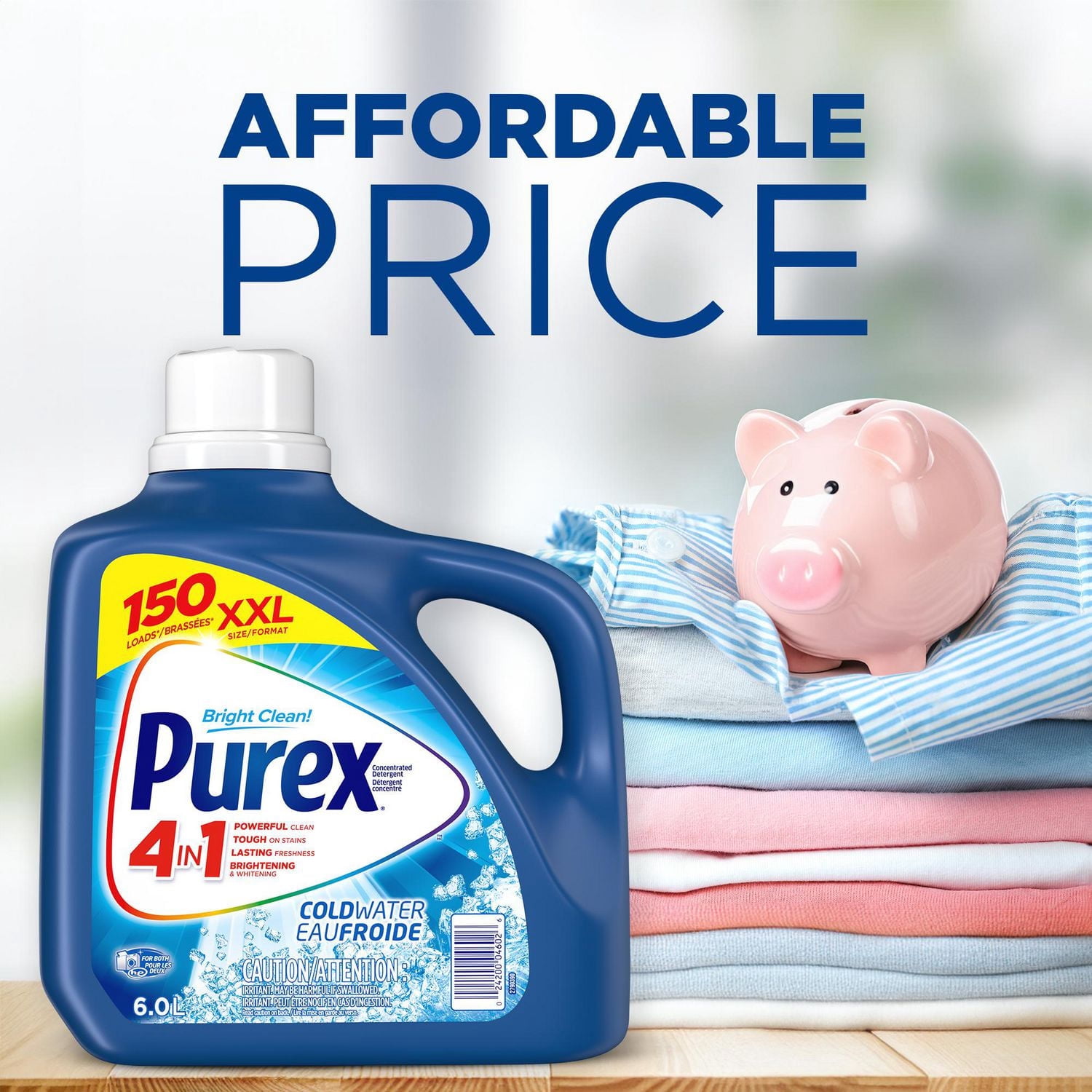 Purex Détergent à Lessive Liquide Concentré 4 en 1, Eau Froide, 6.0 Litres, 150 Brassées