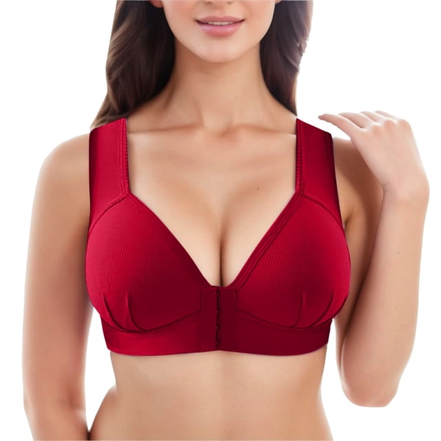 B91xZ Comfort Cushion Strap Wirefree Full Coverage Large Bust Non-Padded Bra Plus Size Retro Lace & Mesh Unlined Underwire Bra,Red 3XL