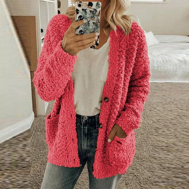 LSLJS Women's Plus Size Plush Cardigan Sweaters Casual Oversized Open Front Long Cardigans Button Up Outerwear