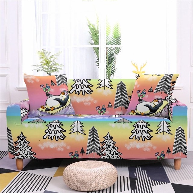 CHOK 2024 Christmas Printed Sofa Cover Reindeer Printed Elastic Couch Cover Machine Washable Christmas Theme Sofa Slipcover Sofa Slipcover for Living Room