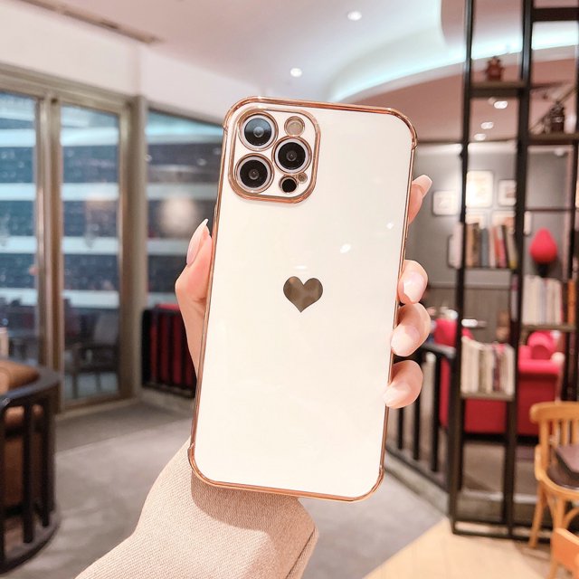 For iPhone Case,Cute Glitter Plating Loving Heart Pattern Side Print Design for Girls Women,Luxurly Screen Camera Protection Shockproof Soft Bumper Silicone Cover
