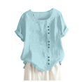 thumbnail image 2 of Shiusina Womens Casual Loose Button Linen Plus Size Daily Boho Tanic T-Shirt Blouse Tops Blue, 2 of 4