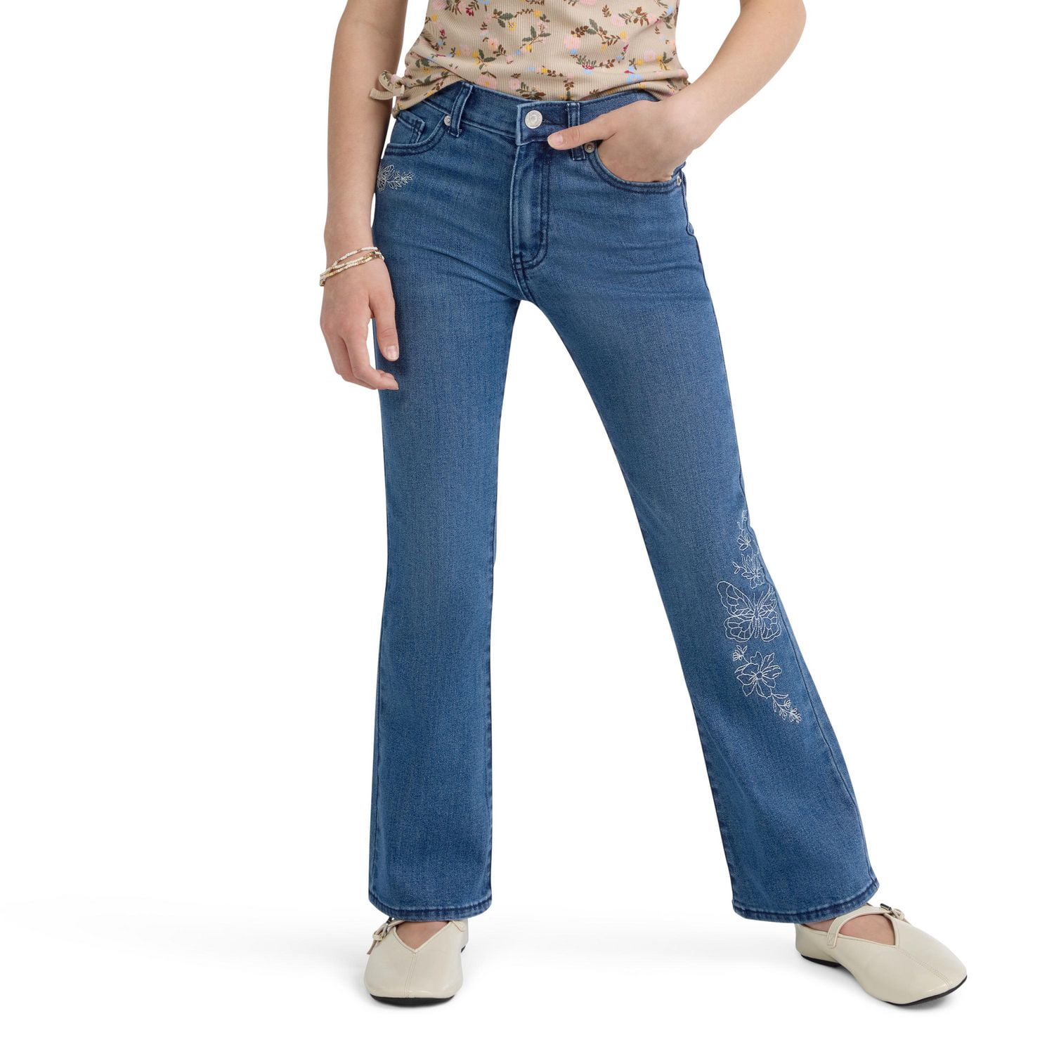 Levi Strauss Signature Jean Évasé pour Fille avec Broderie Papillon