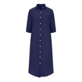thumbnail image 4 of Robe d'Été pour Femmes 2024 Mode Grande Taille Manches Mi-Longues Col en V Bouton Robe Colorée Robe Longue Rabais de 50 % Liquidation!, 4 of 6