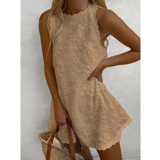 zanvin Robes d'Invitée de Mariage pour Femmes, Robe d'Été Unie pour Femmes Style Frais Couleur Unie Débardeur en Dentelle Brodée à Col Rond