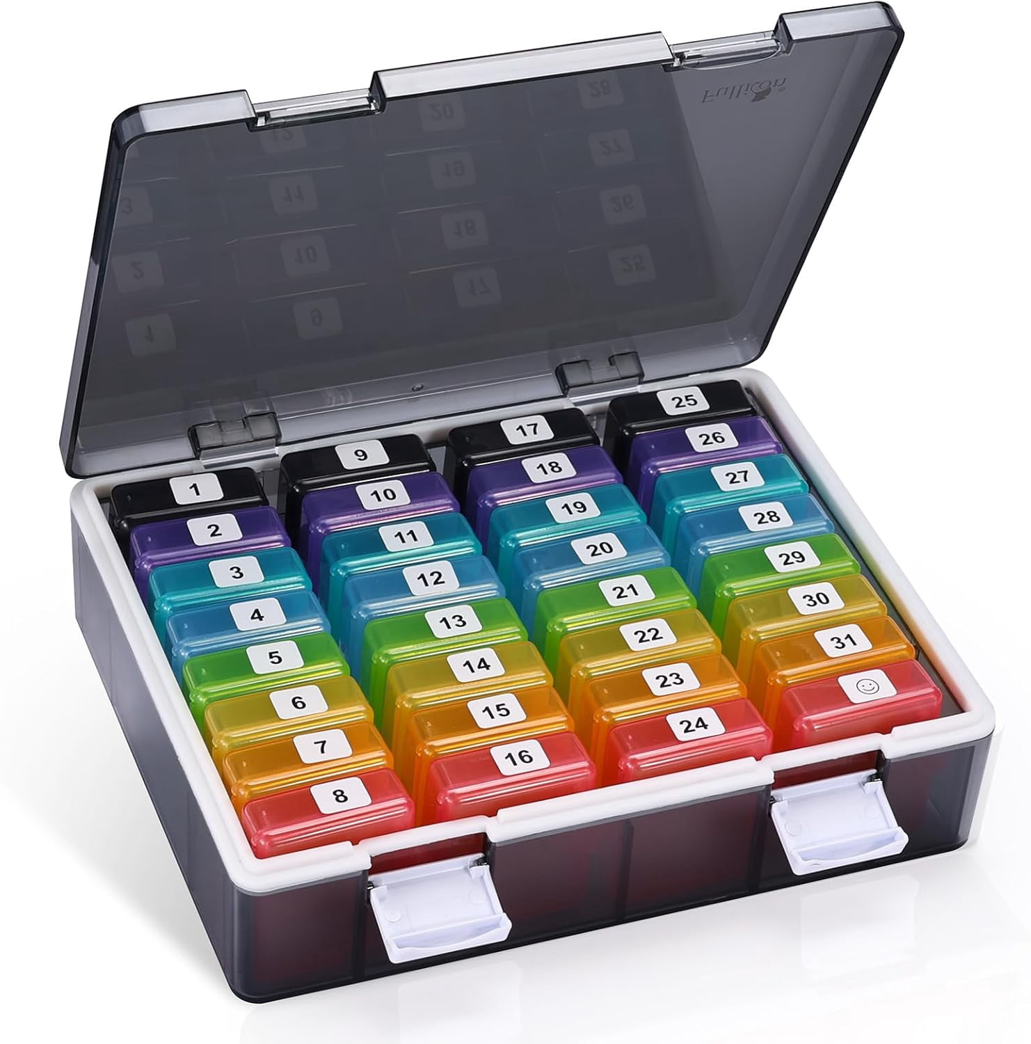 Monthly Pill Organizer Time a Day with Compartments Day Pill Organizer with Labels Portable Pill Box Pillulier Portatif Jours for Vitamin Fish Oil Supplements (/Rainbo