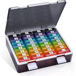Monthly Pill Organizer Time a Day with Compartments Day Pill Organizer with Labels Portable Pill Box Pillulier Portatif Jours for Vitamin Fish Oil Supplements (/Rainbo