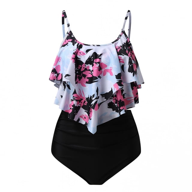 Pisexur Swimsuits for Women Two Piece Bathing Suits Ruffled Flounce Top with High Waisted Bottom Bikini Set