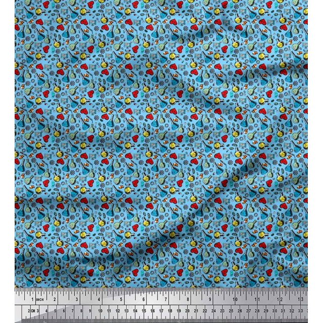 Soimoi Polyester Crepe Fabric Scientific Lab Equipments Education Theme Printed Fabric 1 Yard 42 Inch Wide