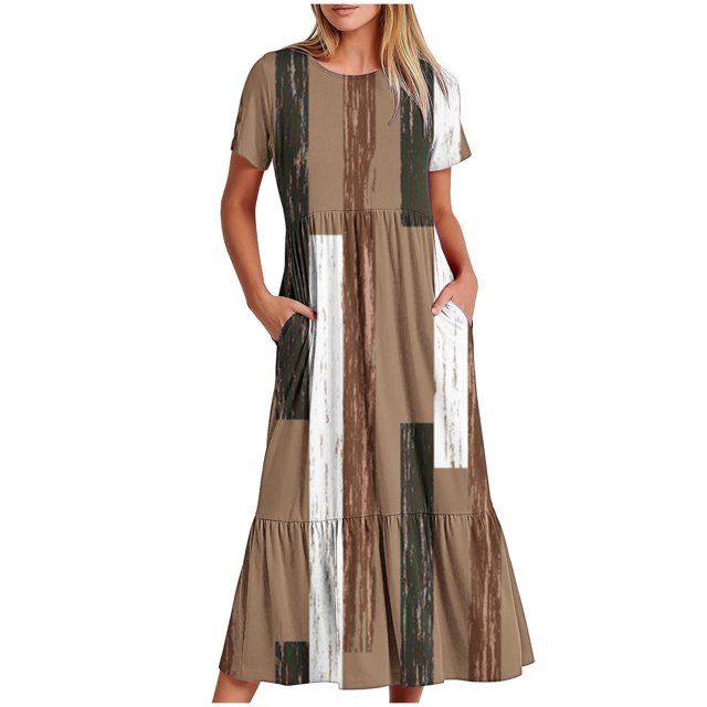 FAIWAD Robe à Manches Courtes pour Femme Grande Taille, à Blocs de Couleur, Robe d'Été Décontractée, Fluide, Coupe Trapèze, avec Poches