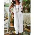 thumbnail image 4 of Birdeem Womens Linen Cotton Solid Color Sleeveless Pocket Casual Wide Leg Side Button Jumpsuit, 4 of 9