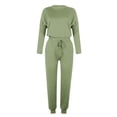 thumbnail image 5 of Mrat Vacation Outfits for Women 2 Piece Jogging Sets Solid Polyester Long Sleeve Sweatsuits Sets Two Piece Track Suits Drawstring High Waist Pants Set Comfy Outfits G-Army Green 3XL, 5 of 5