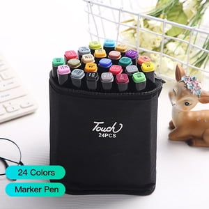 Amdohai 24 Colors Art Markers Set Double Tip Broad Fine Point Marker Pen with Carrying Bag Art Supplies for Students Adults Artists Drawing Coloring Sketching Design