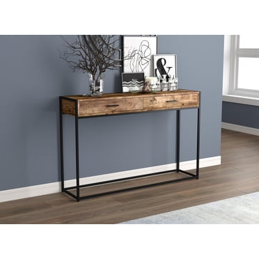 Safdie & Co. Table Console 48L Bois Brun Récupéré 2 Tirroirs Métal Noir