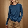 thumbnail image 2 of Yanlir Haut à Manches Longues Col Rond Décontracté Couleur Unie Confortable Extensible pour Femmes (Marine, P), 2 of 8