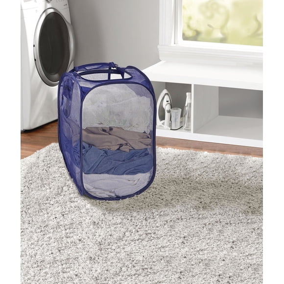 Panier à linge en maille à deux voies Mainstays avec poignées de transport faciles et fermeture éclair latérale - Bleu