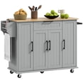 thumbnail image 1 of HOMCOM Kitchen Island on Wheels, Kitchen Cart with Solid Wood Top, Grey, 1 of 10