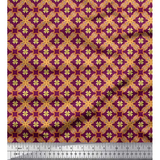 Soimoi Velvet Fabric Check & Moroccan Ethnic Print Fabric by the Yard 58 Inch Wide
