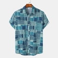 thumbnail image 1 of EGNMCR Men Casual Buttons Color Block Print With Pocket Turndown Short Sleeve Shirt Blouse, 1 of 9