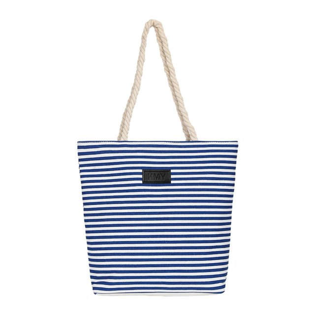 Women Tote Bag Rope Handle Large Capacity Waterproof Canvas Colorful Strip Female Shopping Tote Handbag Daily Use