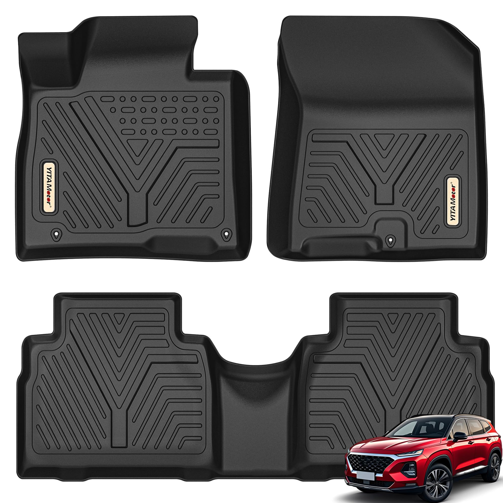YITAMOTOR Floor Mats Compatible with 2019-2020 Hyundai Santa Fe 5 Passenger Models Custom Fit Black TPE Floor Liners 1st & 2nd Row All-Weather Car Mats