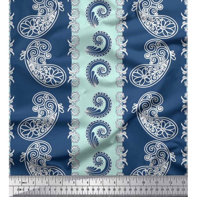 Soimoi Green Rayon Fabric Stripe & Paisley Print Fabric by Yard 56 Inch Wide